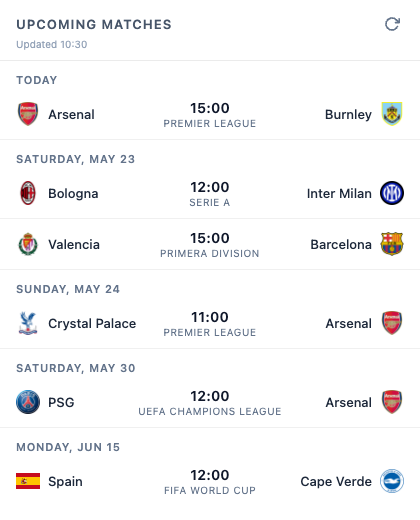 Football Match Tracker Chrome extension popup