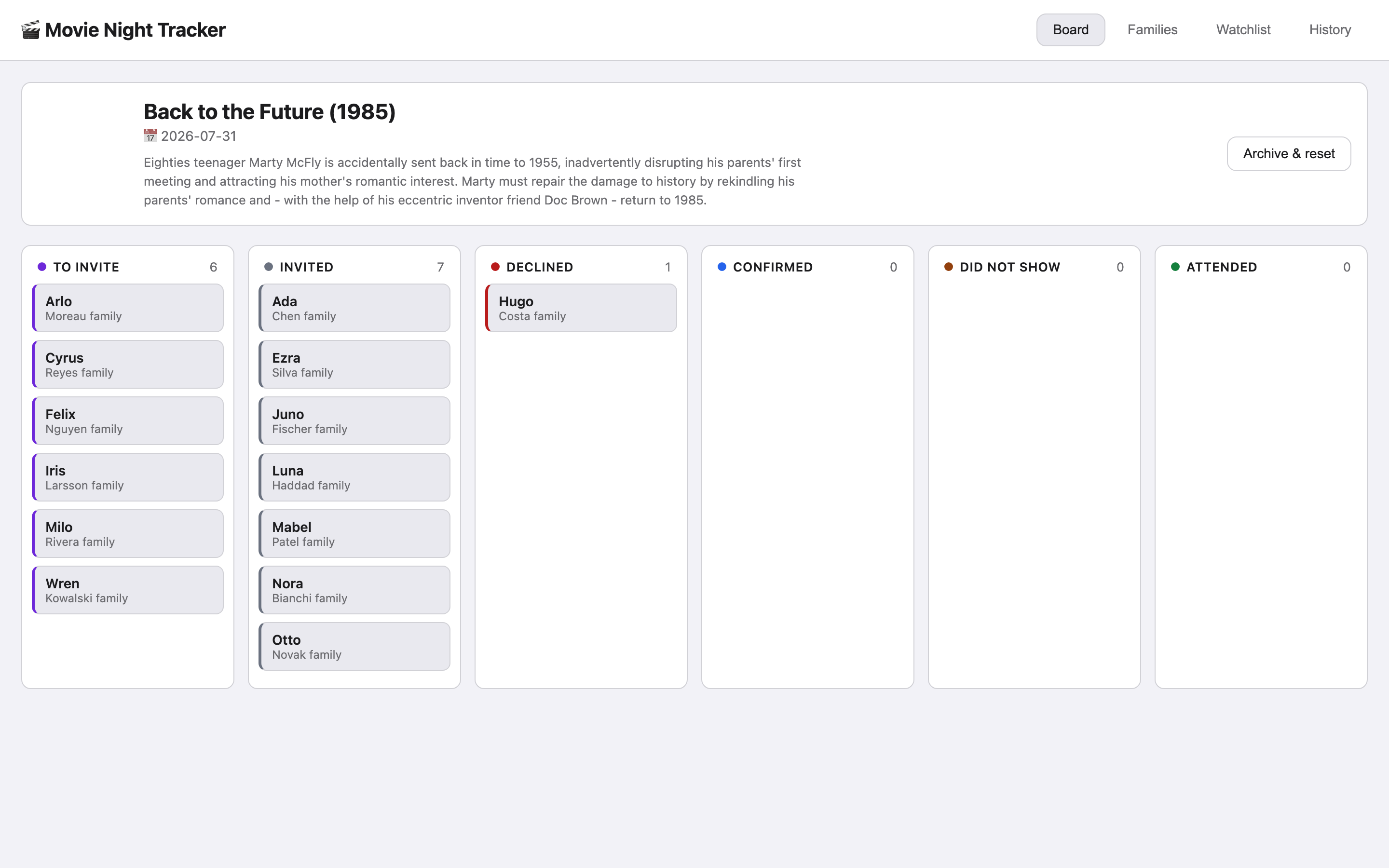 Movie Night Tracker Kanban board